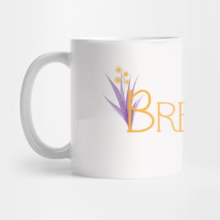 BREATHE Floral Word with yellow mimosa flowers and purple grass Mug